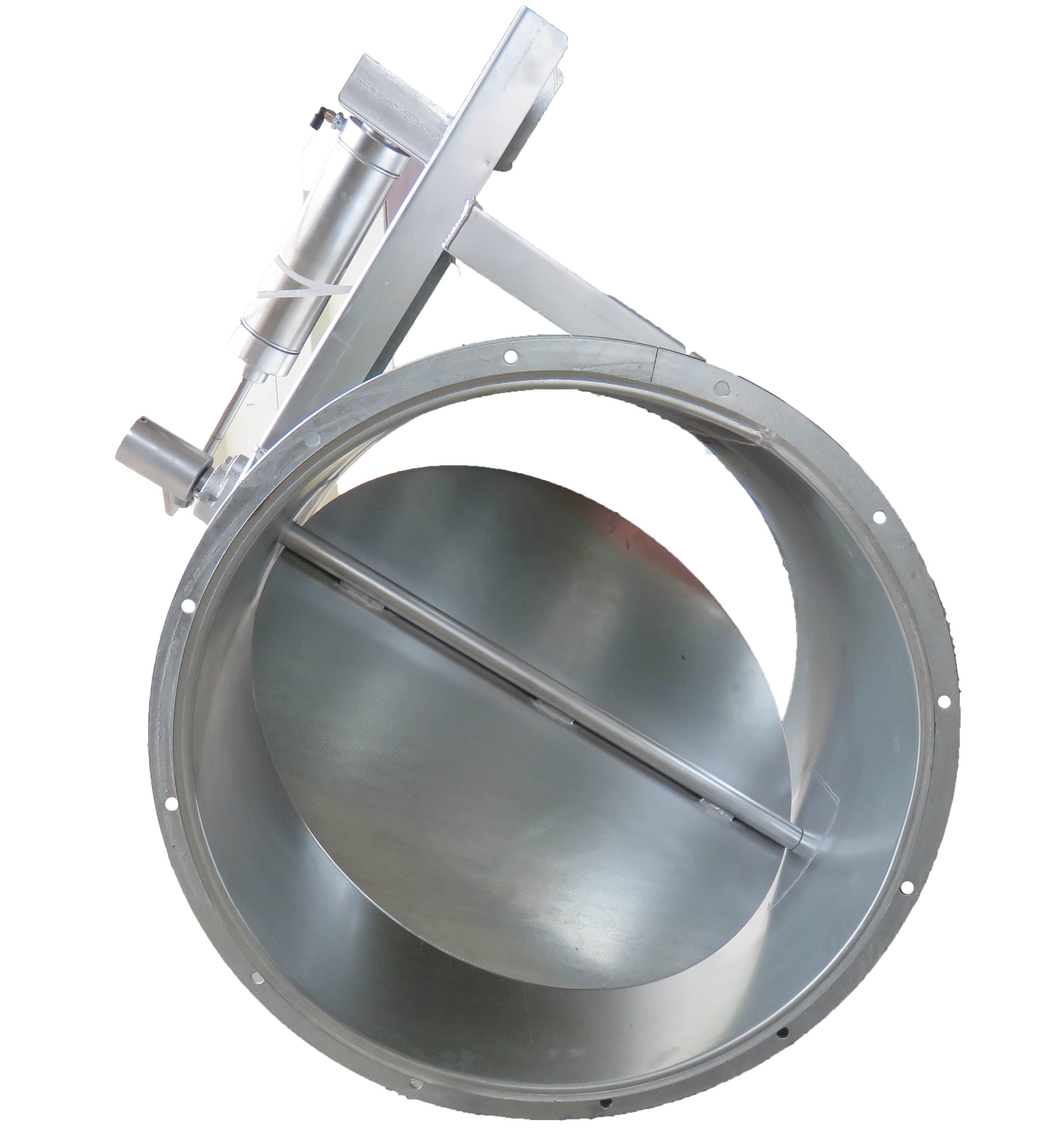 Front view of Automatic Butterfly Valve With Half Moon Stops. DC Voltage model.